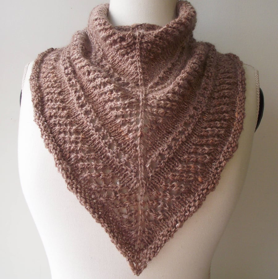Handspun Knitted Merino & Silk Kerchief Cowl, Fawn, Peach