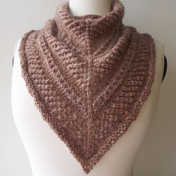 Handspun Knitted Merino & Silk Kerchief Cowl, Fawn, Peach