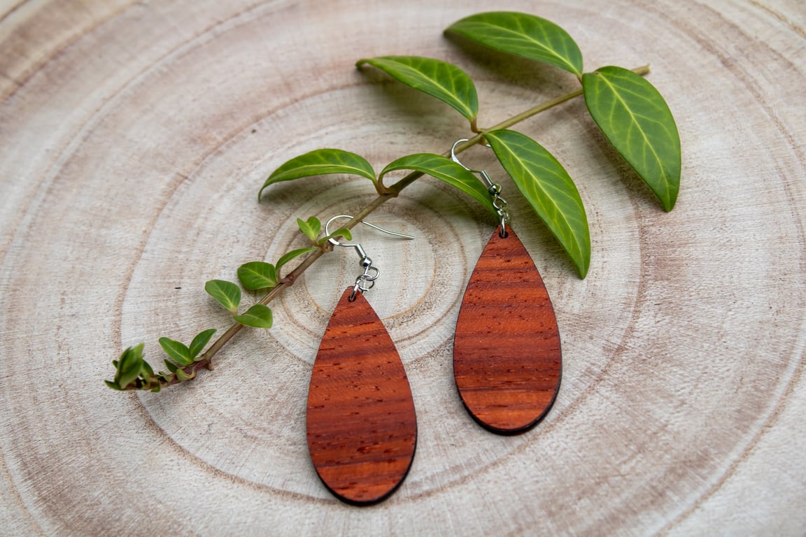 Exotic Wood Veneer Teardrop earrings - Lightweight Wooden Jewellery