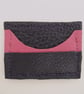 Leather Cardholder Handstitched Navy and Hot Pink three slot - Image 9