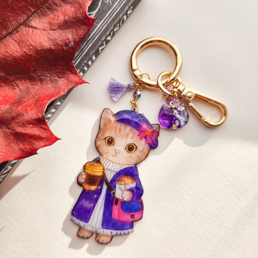 Cat Bag Charm and Detachable Keyring