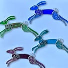Stained Glass Leaping Hare Suncatchers - Handmade Hanging Decoration - Multi Red