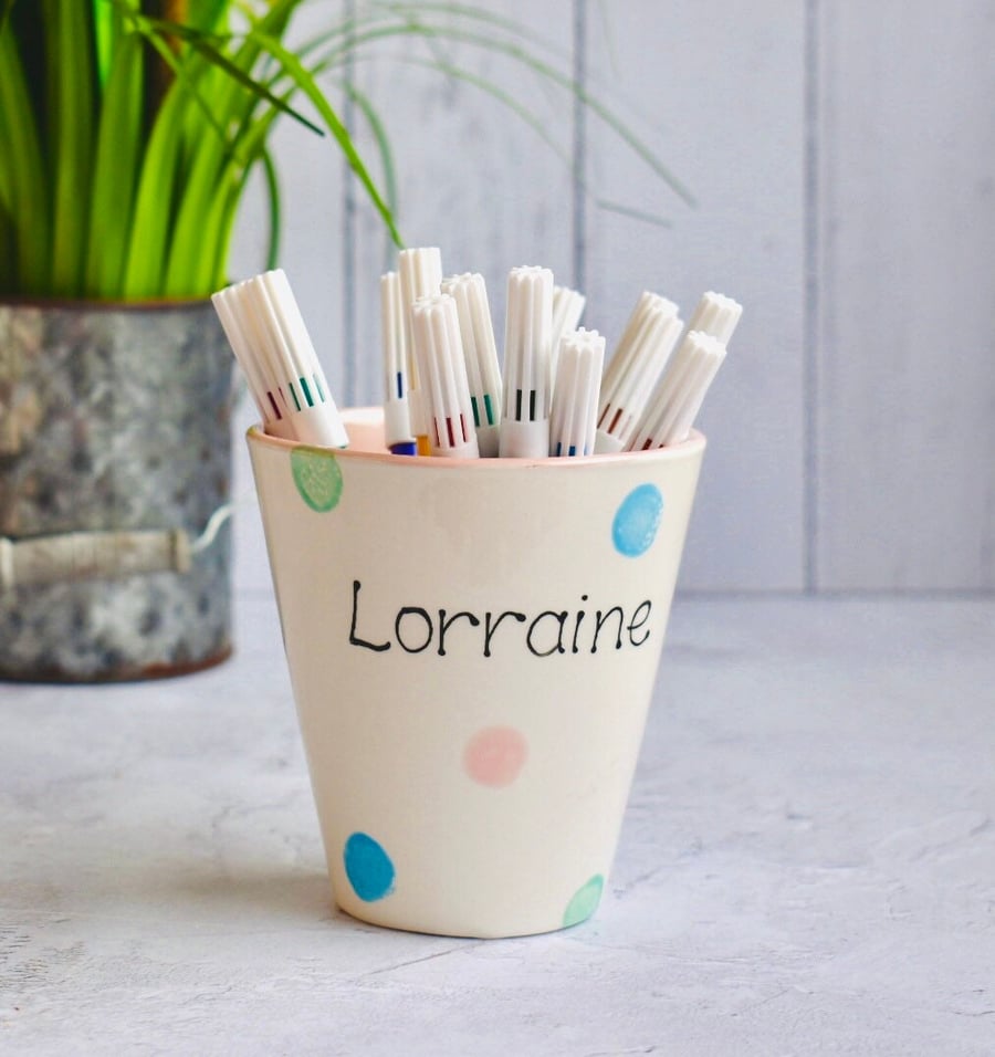 Personalised Spotty Dotty Pen Pot
