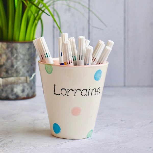 Personalised Spotty Dotty Pen Pot