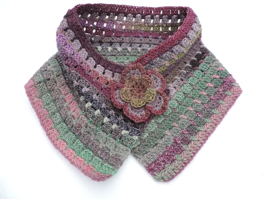 Crochet Cowl, Neck Warmer  Adults Pink Green Grey Magenta