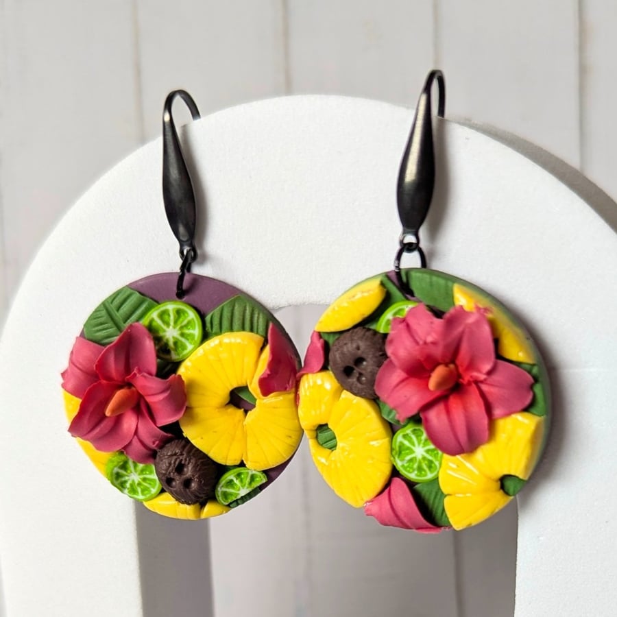 Tropical pineapple slice earrings 