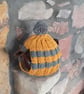Small Tea Cosy for 2 Cup Tea Pot, Golden Yellow & Grey Stripes, Hand Knitted - Image 2