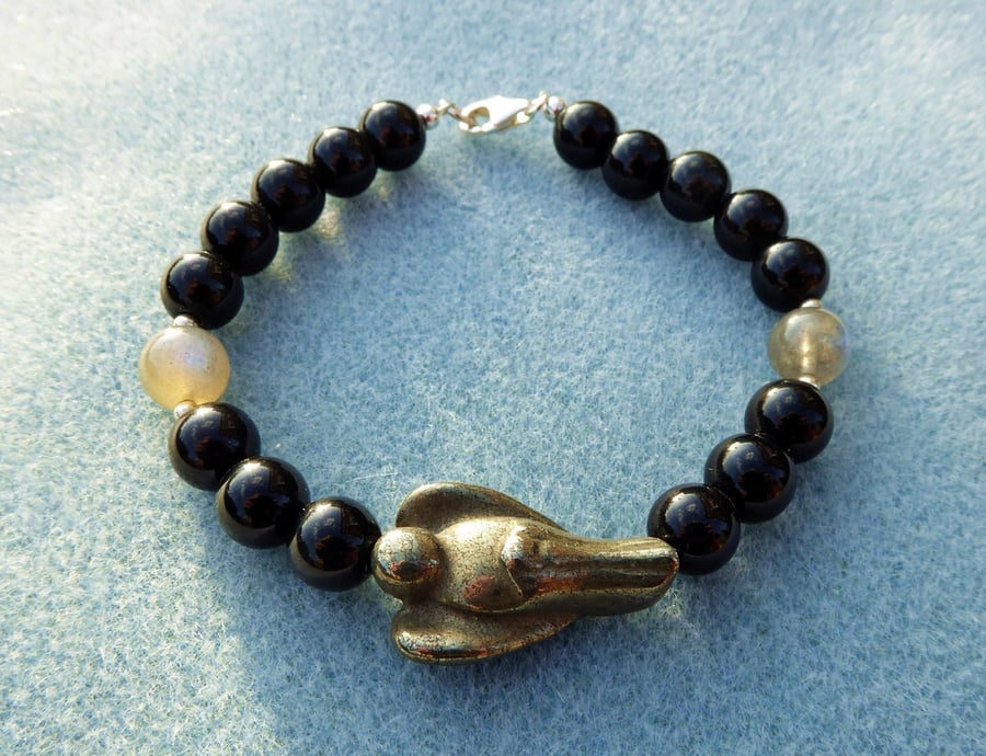 Angel Bracelet with Pyrite, Golden Obsidian, Labradorite and Sterling Silver