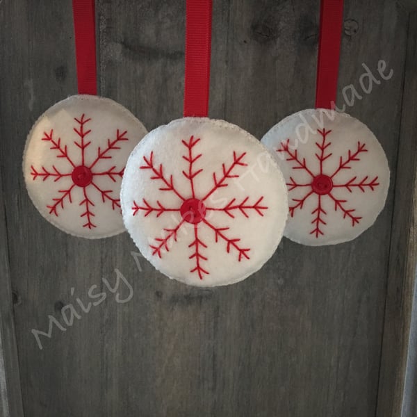 Christmas Snowflake Multi Pack x 3 100% Wool Felt Hanging Decoration