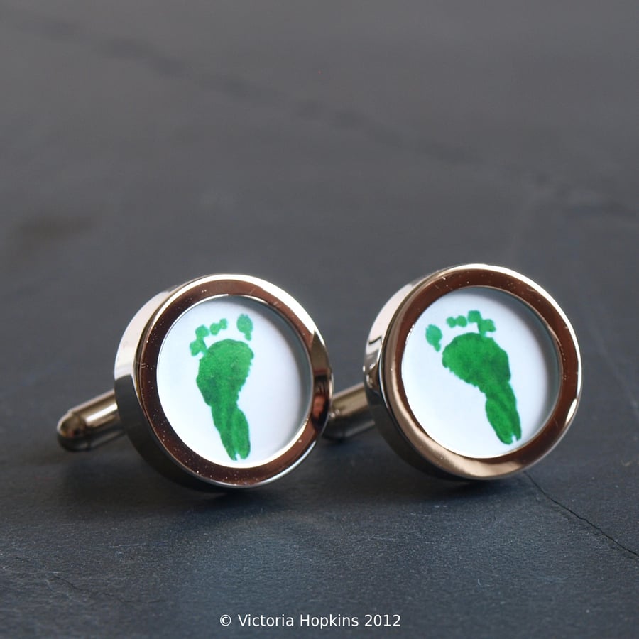 Footprint or Handprint Cufflinks From Your Children's Prints, Custom Cufflinks 