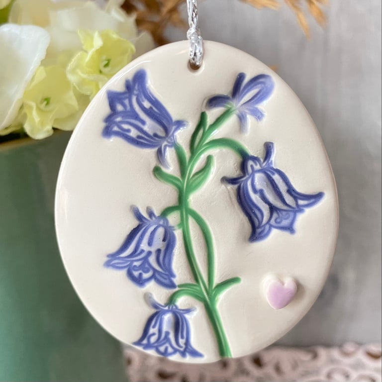 Pottery Easter Egg decoration with bluebells