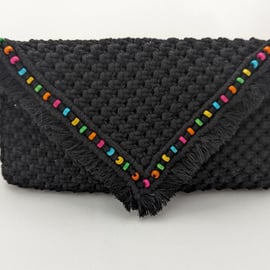 Black macrame clutch bag