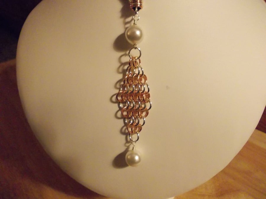 Shell pearl and chainmaille pendant