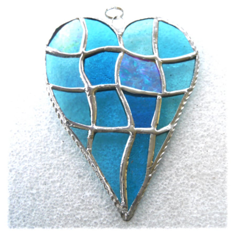 Patchwork Heart Suncatcher Stained Glass Handmade Turquoise Aqua 103