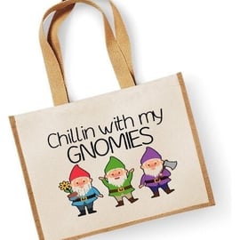 Chillin With My Gnomies Large Shopper Canvas Bag Garden Gardener Gnome Joke Funn