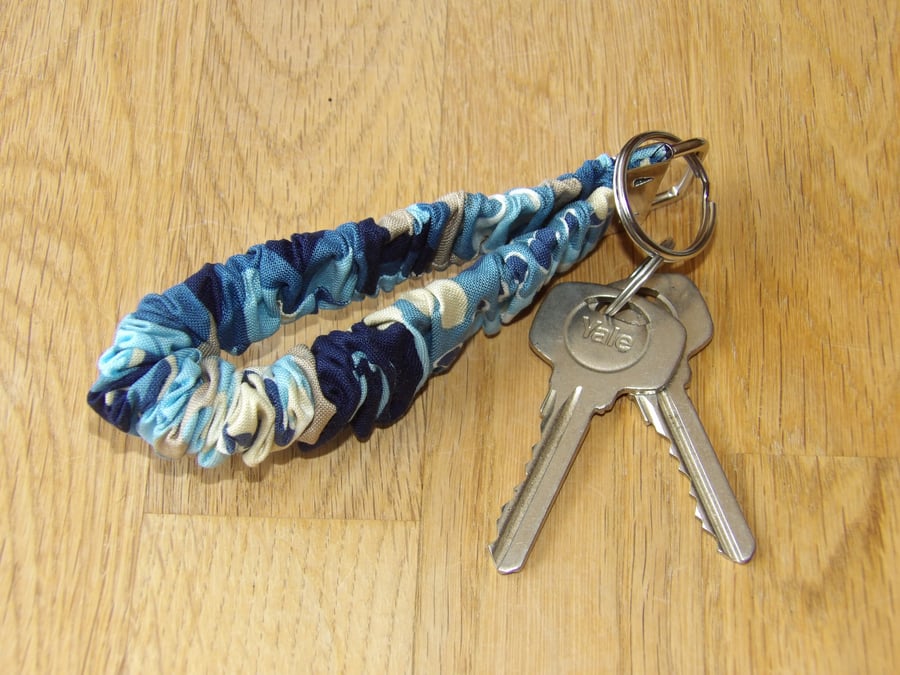 Scrunchie keyring key chain blue present New 