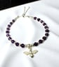 Amethyst & Silver Bee Charm Bracelet, Faceted Gemstone with Adjustable Clasp - Image 2