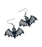 Black bat earrings, Gothic Halloween Jewellery, Silver dangle - Image 2
