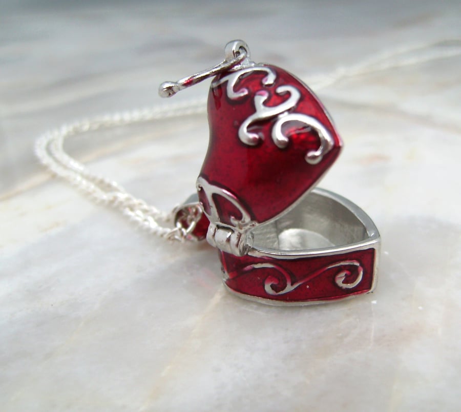 Valentine Heart Rose Locket Necklace