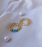 Stackable Two-Ring Set - Beaded Rings with Freshwater Pearl & Green Glass - Image 1