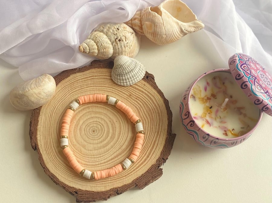 Peach Melba Clay Bead Bracelet