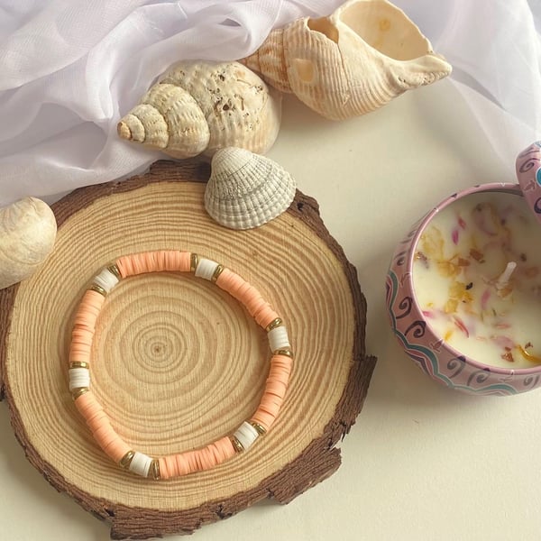 Peach Melba Clay Bead Bracelet