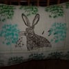 Hare and Green Dandelion Clocks - Screen Printed Cushion