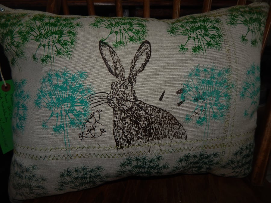 Hare and Green Dandelion Clocks - Screen Printed Cushion