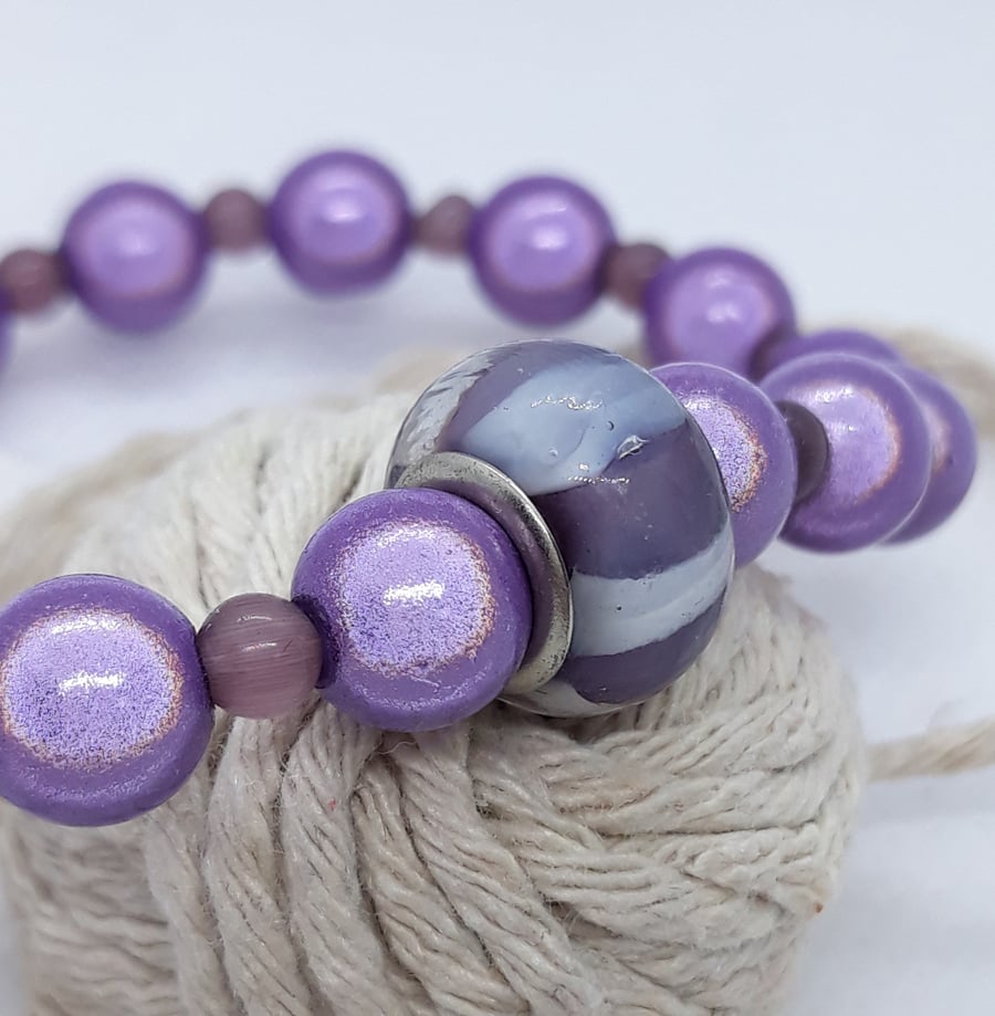 BR365 Purple Miracle bead bracelet with Glass bead