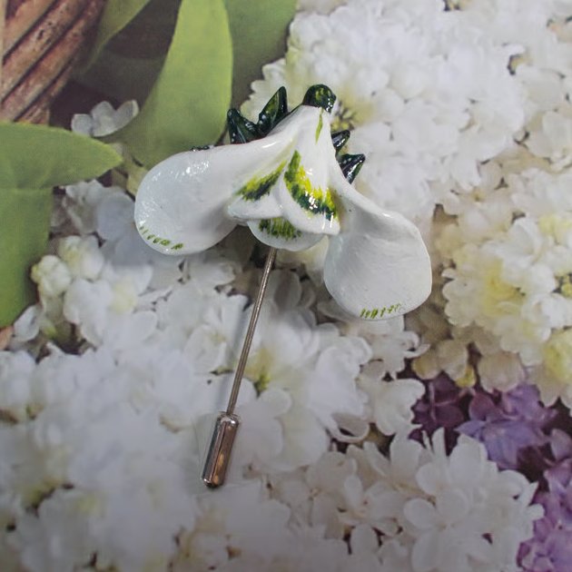 Delicate Spring SNOWDROP PIN Wedding Lapel Flower Brooch HANDMADE HAND PAINTED