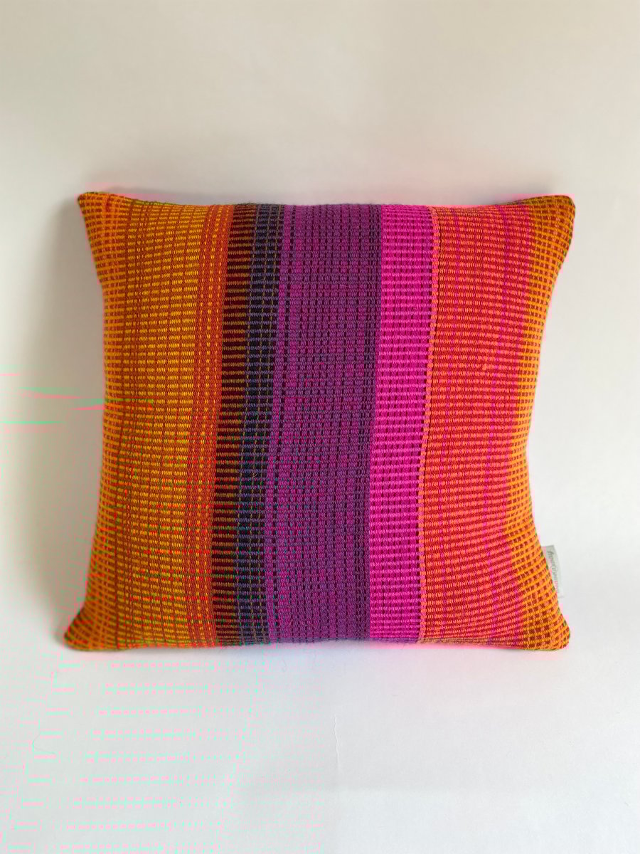 August 1 : Hand woven wool  cushion, designed and made by Yvonne Skelton.