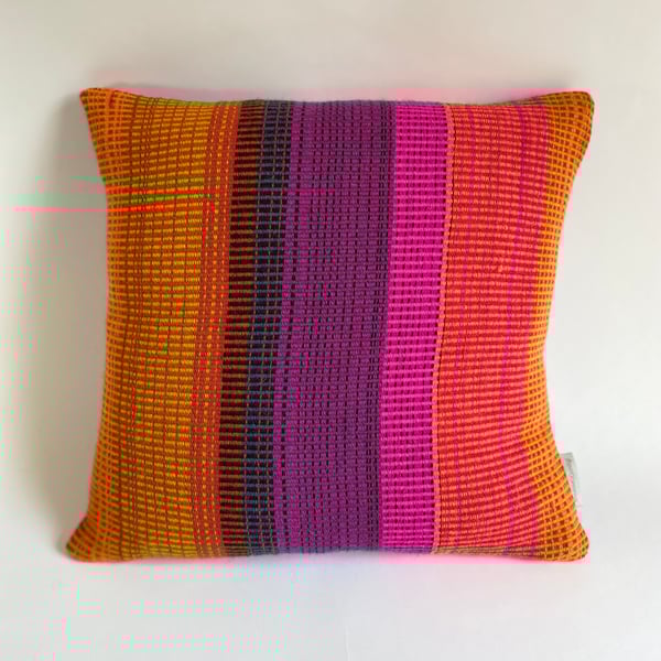 August 1 : Hand woven wool  cushion, designed and made by Yvonne Skelton.