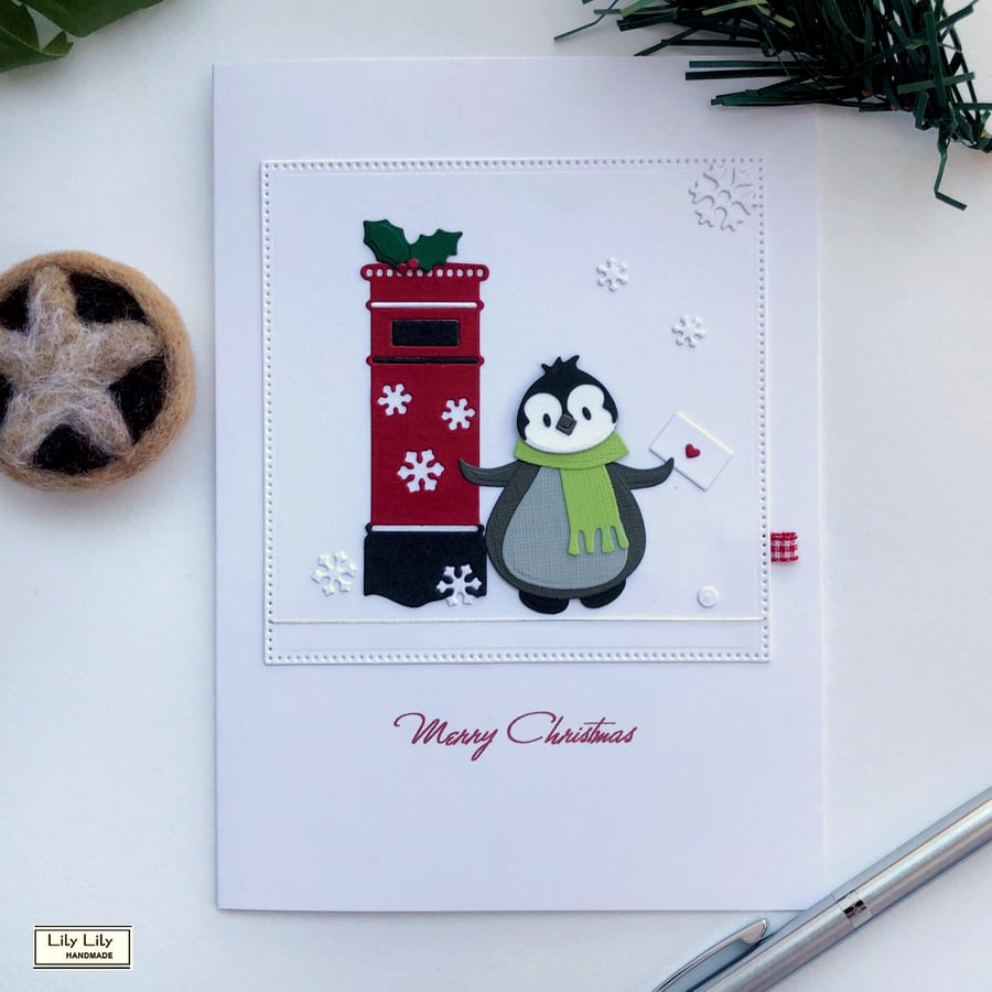 Penguin at Postbox Design Christmas Card by Lily Lily Handmade 