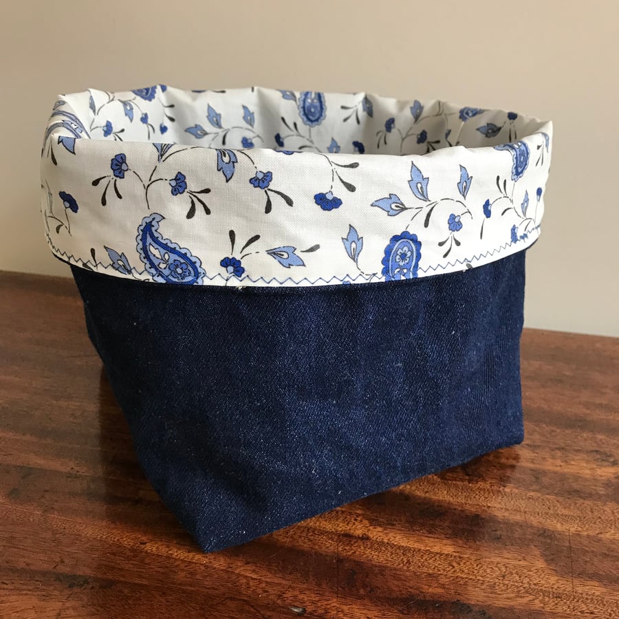 Denim storage basket with wipeclean lining Folksy