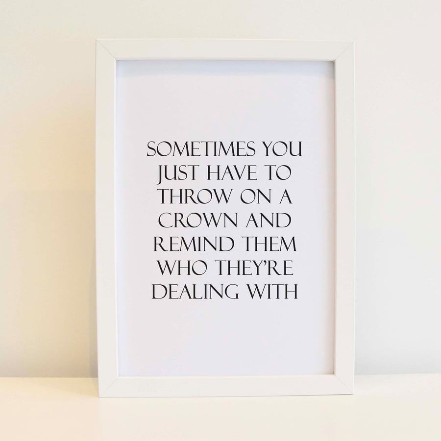 Throw On A Crown Print - Wall Art, Home Decor.  Minimalist. Free delivery