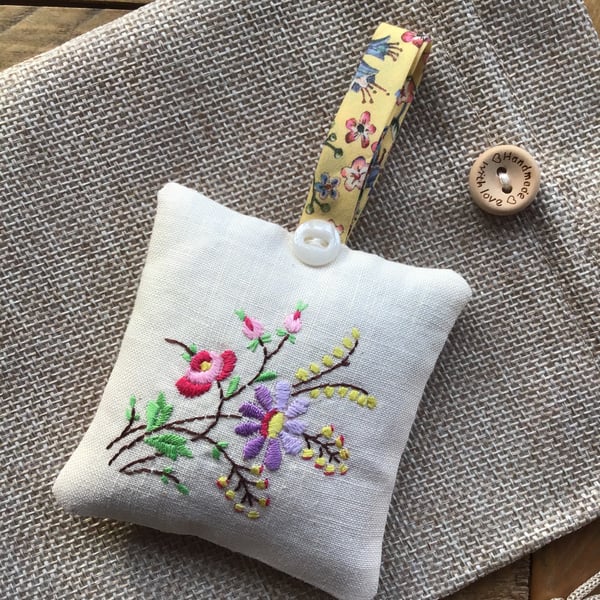 Lavender bag repurposed embroidery