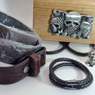 Bikers Gift BoX Bikers Bell Gremlin Bell, Mans Belt and Buckle, Bracelets