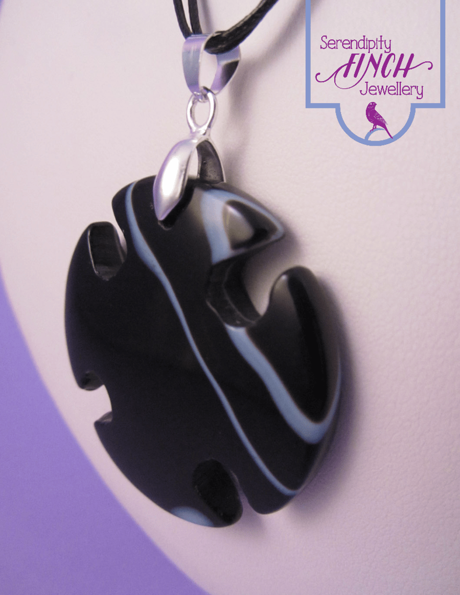 Black White Agate Cross Pendant Necklace, Cross Necklace, Black Necklace