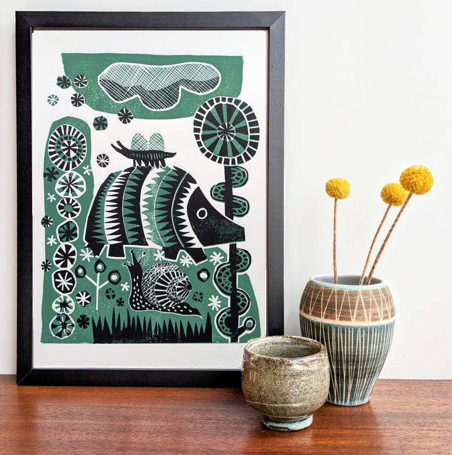 Hedgehogs, snails and bugs in the garden.