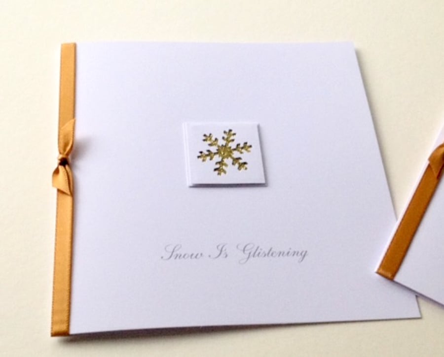 Christmas Card Pk of 5,'Snow Is Glistening',Handmade Xmas Card Pack