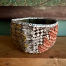 Storage Decorative Bowl, Hand Stitched in Oak Leaf Shaped Tweeds & other fabrics