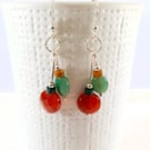 Colourful Gemstone Earrings Sterling Silver, Carnelian, Aventurine, Agate