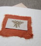 Bee Fabric Card in Gold and Rust, blank inside - Image 5
