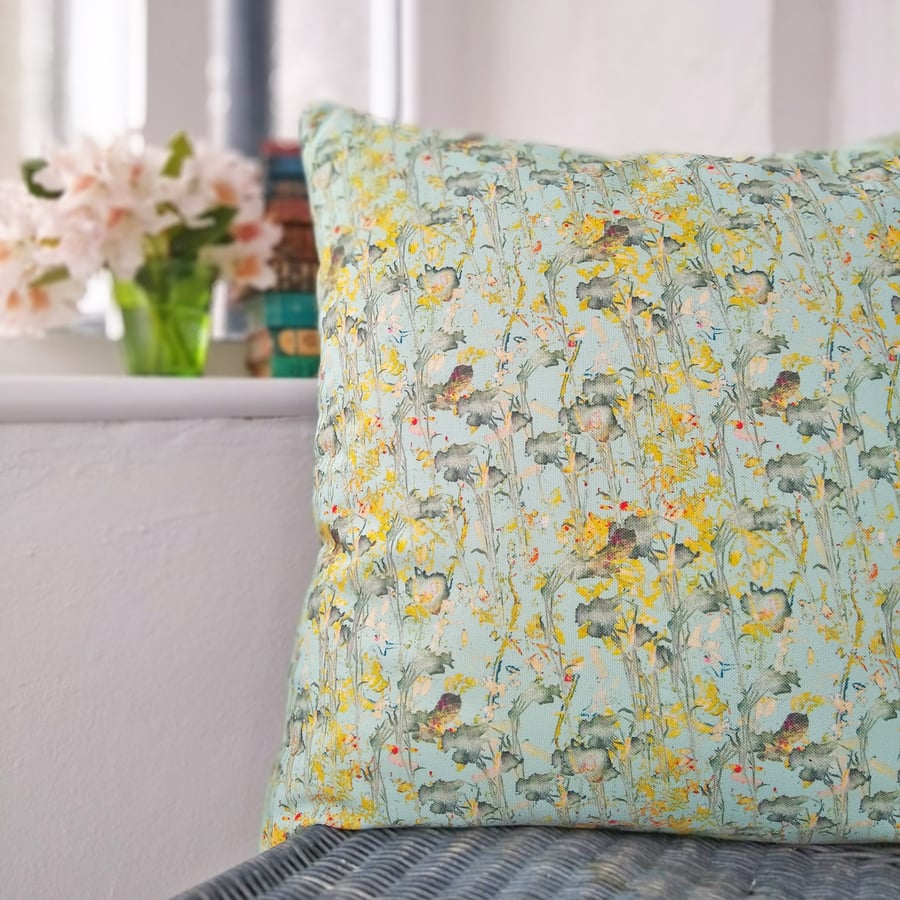 Floral design cotton and velvet cushion