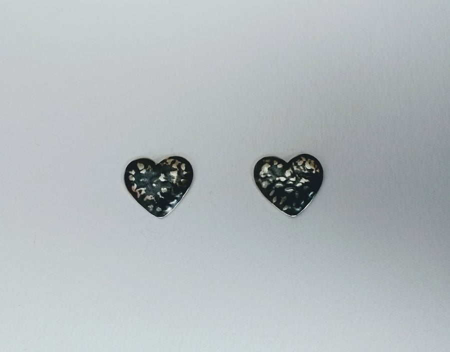 Sterling Silver Blackwave Heart Domed Ear Studs, Oxidised