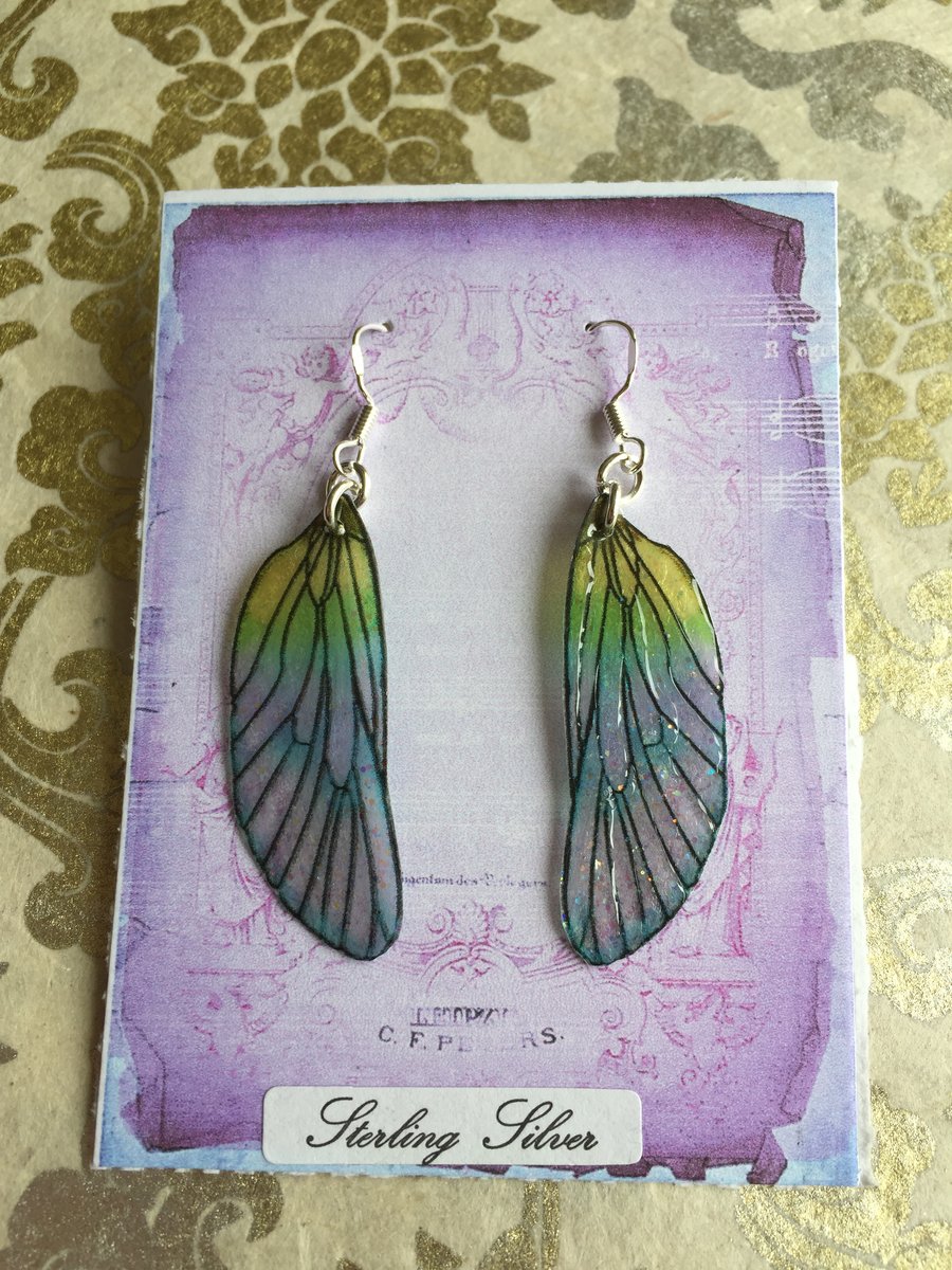 Enchanting Glitter Sterling Silver Fairy Wing Earrings
