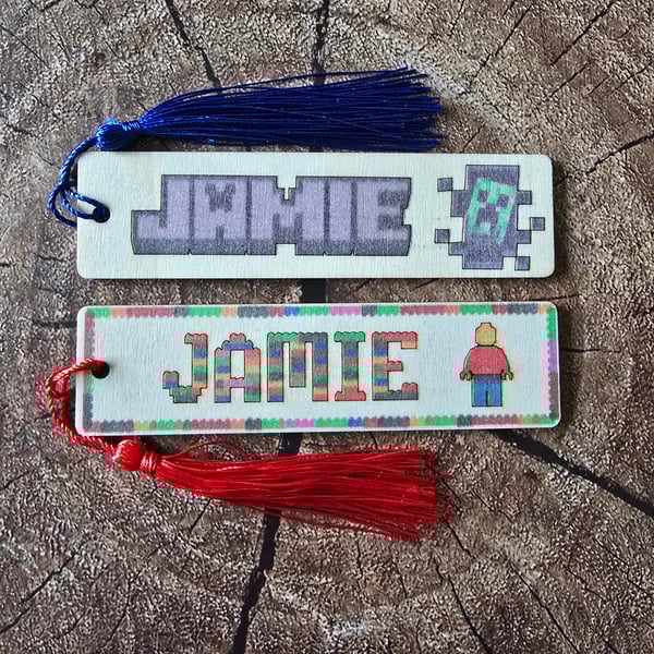 Personalised Bookmark - Lego or Minecraft inspired
