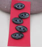 5 Small Oval Coal Black Ceramic Buttons - Image 3
