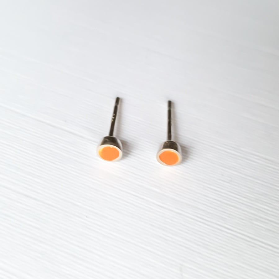 Tiny Colour Dot Stud Earrings Burnt Orange, Minimalist, Everyday Jewellery