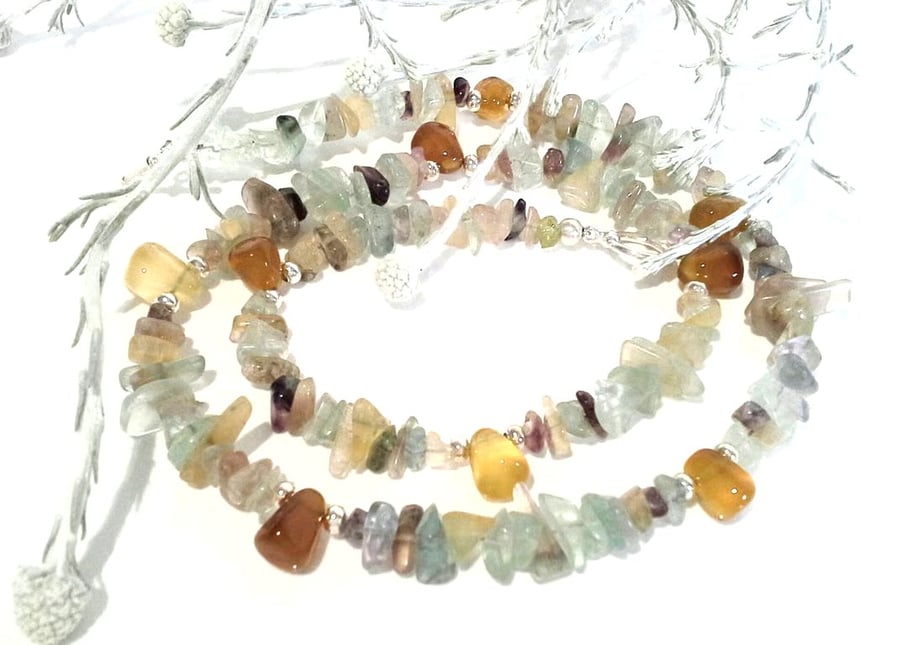 Rainbow Fluorite & Yellow Chalcedony Necklace
